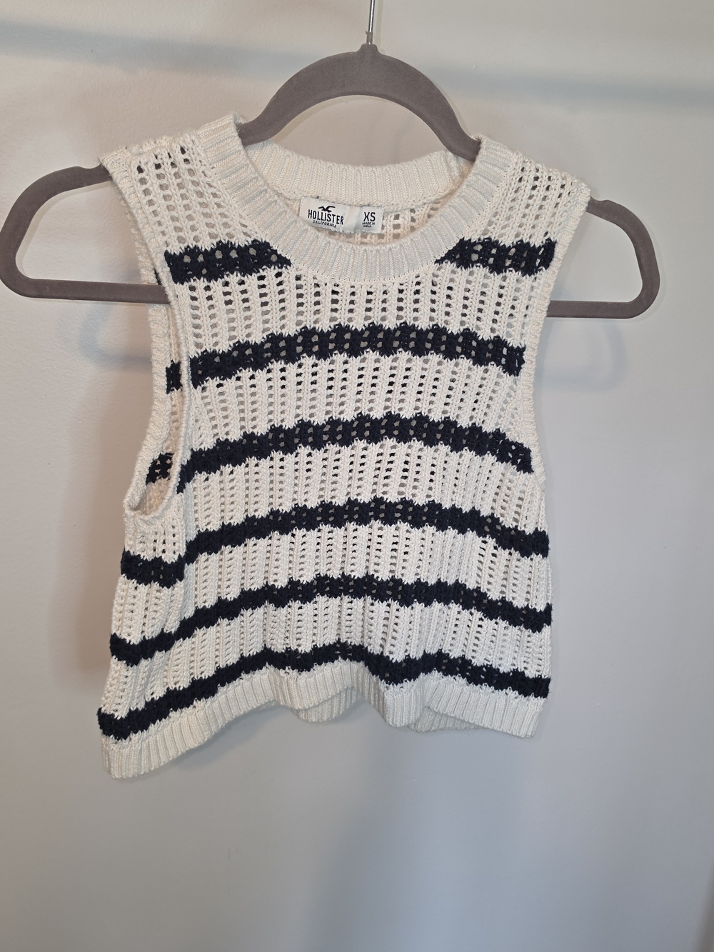Hollister White with Black Striped Crochet Tank Top
